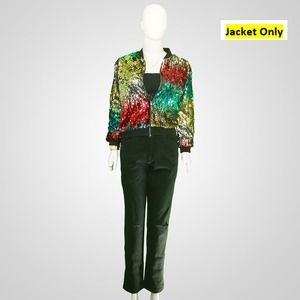 Retro Multicolor Sequin Bomber Jacket – Vintage Party Essential